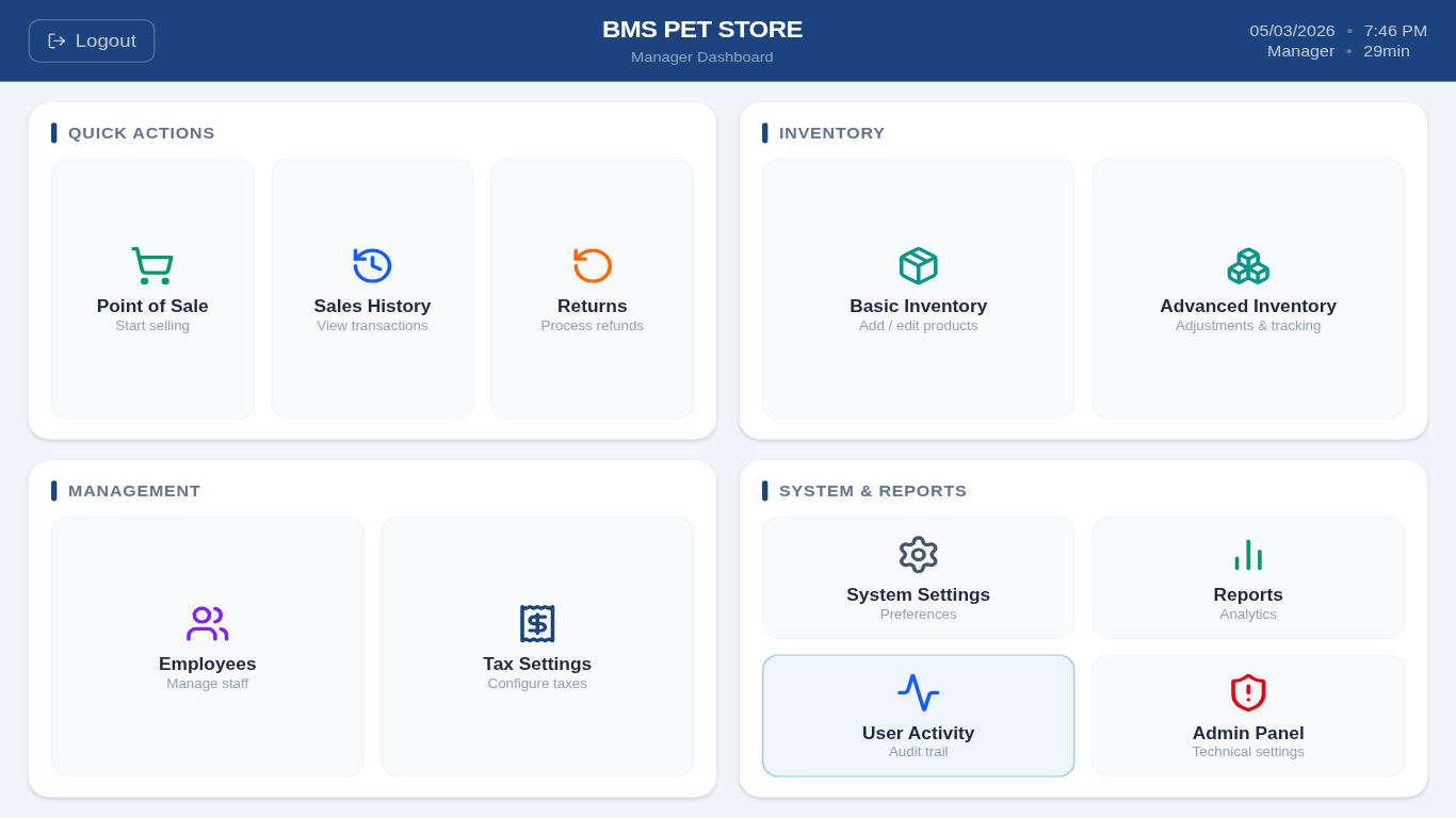 BMS POS Manager Dashboard